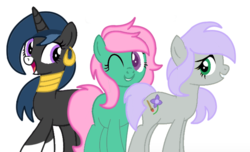 Size: 662x402 | Tagged: safe, artist:cherry1cupcake, oc, oc:cherry cupcake, oc:josephine, oc:pricilla, earth pony, pony, unicorn, base used, bust, family, female, portrait, sisters