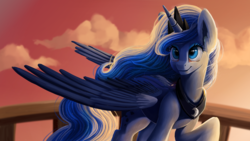 Size: 1920x1080 | Tagged: safe, artist:camyllea, princess luna, alicorn, pony, g4, female, mare, raised hoof, smiling, solo, speedpaint