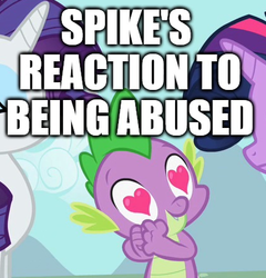 Size: 422x439 | Tagged: safe, rarity, spike, twilight sparkle, dragon, pony, unicorn, g4, my little pony: friendship is magic, season 2, the cutie pox, background pony strikes again, cute, heart eyes, horn, image macro, implied spikeabuse, love, masochism, meme, obvious troll, op is a duck, op is trying to start shit, spikabetes, spikeposting, trio, unicorn twilight, wingding eyes, wingless spike