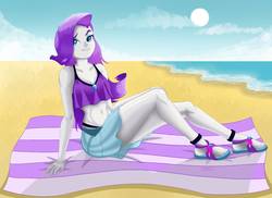 Size: 2000x1454 | Tagged: dead source, safe, artist:marcofalcon1, rarity, equestria girls, equestria girls specials, g4, my little pony equestria girls: better together, my little pony equestria girls: forgotten friendship, beach, belly button, bikini, breasts, clothes, female, lip bite, sandals, sexy, solo, swimsuit, thighs