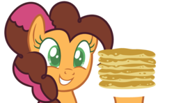 Size: 2672x1584 | Tagged: safe, artist:rachelclaraart, oc, oc only, oc:chessy pie, pony, female, food, mare, offspring, pancakes, parent:cheese sandwich, parent:pinkie pie, parents:cheesepie, simple background, solo, transparent background