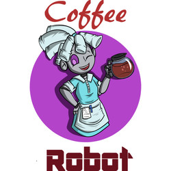 Size: 650x650 | Tagged: safe, artist:parassaux, oc, oc:turing test, robot, fanfic:the iron horse: everything's better with robots, equestria girls, g4, coffee, equestria girls-ified, hand on hip, one eye closed, waitress, wink