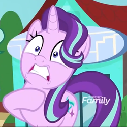 Size: 539x540 | Tagged: safe, screencap, starlight glimmer, pony, unicorn, g4, my little pony: friendship is magic, the parent map, cropped, discovery family logo, female, mare, shocked, solo