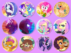 Size: 1200x891 | Tagged: safe, artist:pixelkitties, fluttershy, pinkie pie, rarity, saffron masala, smolder, somnambula, starlight glimmer, tempest shadow, trixie, twilight sparkle, yona, alicorn, dragon, earth pony, pony, unicorn, yak, fake it 'til you make it, g4, my little pony: the movie, school daze, alternate hairstyle, avengers: infinity war, bread, buttons, clothes, cup, dress, ear piercing, earring, everfree nw 2018, female, fluttergoth, food, glasses, headdress, hipstershy, infinity gauntlet, jewelry, mare, necklace, piercing, teacup, toast, twilight sparkle (alicorn)