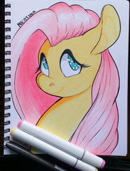 Size: 2272x2996 | Tagged: safe, artist:bettynicolle, fluttershy, pegasus, pony, g4, bust, female, high res, looking at you, looking sideways, mare, portrait, smiling, solo, traditional art