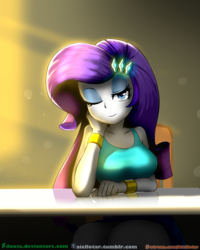Size: 800x1000 | Tagged: safe, artist:iloota, rarity, equestria girls, g4, beautiful, bedroom eyes, bracelet, breasts, busty rarity, chair, clothes, female, jewelry, looking at you, one eye closed, seductive, seductive look, sitting, smiling, solo, wink