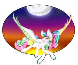 Size: 2313x1921 | Tagged: safe, artist:absolitedisaster08, oc, oc only, oc:princess andromeda, pegasus, pony, colored wings, female, mare, moon, multicolored wings, pegasus oc, simple background, solo, transparent background, twilight (astronomy), wings