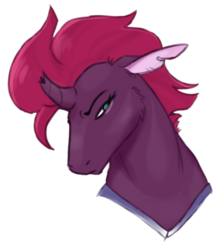 Size: 910x1018 | Tagged: dead source, safe, artist:the-nood1e, tempest shadow, classical unicorn, pony, unicorn, g4, my little pony: the movie, broken horn, bust, curved horn, female, horn, mare, portrait, simple background, solo, transparent background