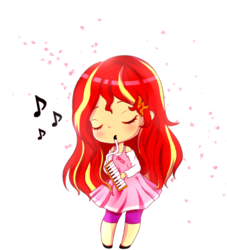Size: 940x1036 | Tagged: safe, artist:electricshine, sunset shimmer, equestria girls, g4, clothes, diamonica, dress, female, music notes, musical instrument, solo, your lie in april