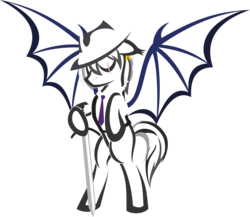 Size: 3460x3000 | Tagged: safe, artist:up1ter, oc, oc only, oc:shadow dash, bat pony, pony, bat pony oc, hat, high res, lineart, simple background, solo, sword, transparent background, weapon