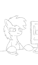 Size: 371x631 | Tagged: safe, artist:pizzamovies, oc, oc:pizzamovies, pony, animated, blinking, computer, computer mouse, frown, gif, male, monitor, solo