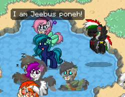 Size: 1044x816 | Tagged: safe, oc, oc:midnight mist, oc:winged beer, pegasus, pony, pony town, miracle, water