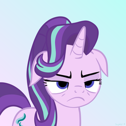 Size: 3840x3840 | Tagged: safe, artist:saphire systrine, derpibooru exclusive, starlight glimmer, pony, unicorn, g4, angry, bags under eyes, ears back, expressions, female, frown, getting real tired of your shit, gradient background, grumpy, high res, mare, solo