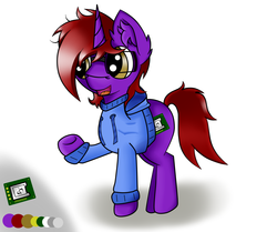 Size: 1589x1328 | Tagged: safe, artist:luriel maelstrom, oc, oc only, pony, unicorn, clothes, digital art, glasses, hoodie, raised hoof, reference sheet, simple background, solo, white background
