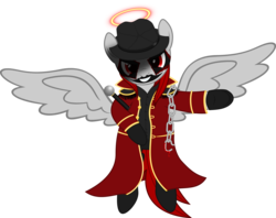 Size: 4001x3169 | Tagged: safe, artist:waveywaves, oc, oc only, oc:waves, avatar (band), broken chains, chains, clothes, cosplay, costume, face paint, flying, gloves, grin, halo, hat, looking at you, makeup, simple background, smiling, transparent background, wings