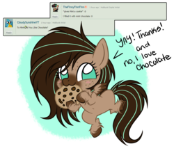 Size: 1024x900 | Tagged: safe, artist:mintoria, oc, oc only, oc:mint, pegasus, pony, ask, chibi, cookie, deviantart, female, food, mare, simple background, solo, transparent background