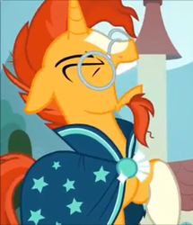 Size: 618x720 | Tagged: safe, screencap, sunburst, pony, unicorn, g4, the parent map, angry, clothes, cropped, eyes closed, glasses, male, robe, screaming, solo, stallion, sunburst's cloak, sunburst's glasses