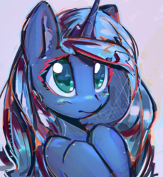 Size: 2800x3062 | Tagged: safe, artist:mirroredsea, princess luna, pony, g4, colored sketch, cute, female, high res, lunabetes, mare, s1 luna, solo