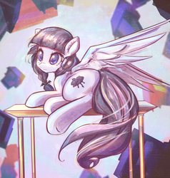 Size: 3048x3200 | Tagged: safe, artist:mirroredsea, inky rose, pegasus, pony, g4, honest apple, behaving like a cat, butt, cute, female, high res, lying down, mare, on side, on table, plot, solo, table