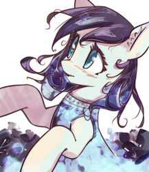 Size: 2800x3222 | Tagged: safe, artist:mirroredsea, coloratura, earth pony, pony, g4, bust, clothes, colored pupils, cute, female, high res, looking away, looking up, mare, portrait, solo