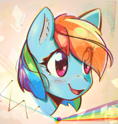 Size: 2681x2800 | Tagged: safe, artist:mirroredsea, rainbow dash, pegasus, pony, g4, abstract background, bust, cute, eye clipping through hair, female, high res, mare, open mouth, portrait, smiling, solo