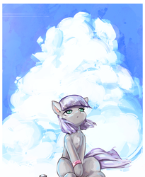 Size: 2602x3178 | Tagged: safe, artist:mirroredsea, boulder (g4), maud pie, earth pony, pony, g4, bracelet, cloud, female, high res, jewelry, looking up, mare, sitting, sky, solo