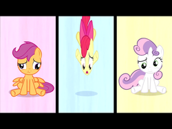 Size: 2048x1536 | Tagged: safe, screencap, apple bloom, scootaloo, sweetie belle, g4, one bad apple, season 3, babs seed song, cute, derp, faic, great moments in animation, wat