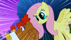 Size: 1280x720 | Tagged: safe, screencap, fluttershy, bird, chicken, pegasus, pony, g4, stare master, animal, butt, female, mare, spread wings, stare, the stare, tree, wings