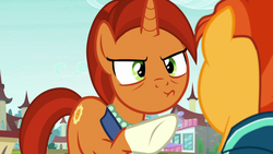 Size: 1280x720 | Tagged: safe, screencap, stellar flare, sunburst, pony, unicorn, g4, the parent map, duo, female, male, mare, mother and son, pouting, stallion
