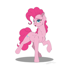 Size: 3000x3000 | Tagged: safe, artist:skitsroom, pinkie pie, earth pony, pony, g4, female, high res, mare, raised hoof, simple background, smiling, solo, white background