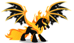 Size: 5000x2941 | Tagged: safe, artist:orin331, pony of shadows, alicorn, balrog, pony, g4, colored horn, crossover, fire, flaming eyes, high res, horn, lord of the rings, male, mane of fire, open mouth, simple background, solo, spread wings, stallion, transparent background, wings