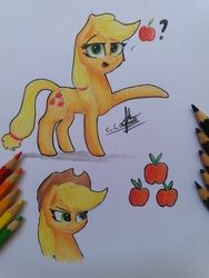Size: 3096x4128 | Tagged: safe, artist:ironbeastz, applejack, earth pony, pony, g4, apple, bust, pencil, portrait, that pony sure does love apples, traditional art