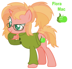 Size: 1556x1508 | Tagged: safe, artist:1313jaysong1313, oc, oc only, oc:flora mac, pony, unicorn, clothes, colored pupils, female, glasses, mare, offspring, parent:big macintosh, parent:sunset shimmer, parents:shimmermac, simple background, solo, sweater, white background