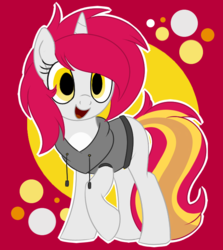 Size: 648x726 | Tagged: safe, artist:missbramblemele, oc, oc only, oc:scarlette, pony, unicorn, clothes, female, hoodie, mare, solo