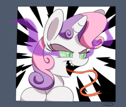 Size: 2401x2050 | Tagged: safe, artist:taurson, sweetie belle, pony, g4, commission, dark magic, female, forked tongue, high res, long tongue, magic, sharp teeth, slit pupils, solo, sombra eyes, teeth, tongue out
