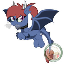 Size: 3000x3000 | Tagged: safe, artist:besttubahorse, oc, oc only, oc:shaina, dracony, hybrid, .svg available, choker, crossed hooves, flying, glasses, high res, horns, simple background, smoke, solo, svg, transparent background, unamused, vector, watermark