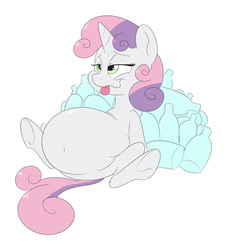 Size: 1568x1728 | Tagged: safe, artist:anonopony, sweetie belle, g4, belly, belly button, big belly, bloated, bottle, cropped, inflation, soda, soda inflation, underhoof