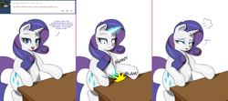 Size: 1808x800 | Tagged: safe, artist:dekomaru, rarity, pony, unicorn, tumblr:ask twixie, g4, ask, bipedal, comic, female, looking at you, pregnant, simple background, solo, tumblr, white background