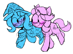 Size: 1157x845 | Tagged: safe, artist:pinkiespresent, starlight glimmer, trixie, pony, unicorn, g4, blushing, female, lesbian, looking at each other, ship:startrix, shipping, simple background, smiling, transparent background, watermark