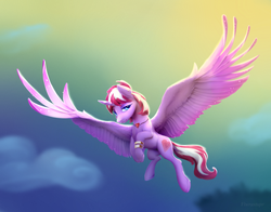 Size: 1680x1320 | Tagged: safe, artist:viwrastupr, oc, oc only, oc:magic meat, alicorn, pony, alicorn oc, bracelet, colored wings, gradient wings, jewelry, necklace, solo, spread wings, wings