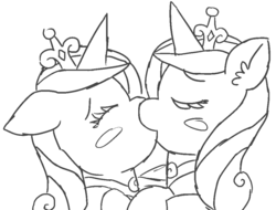 Size: 1020x775 | Tagged: safe, artist:threetwotwo32232, derpibooru exclusive, princess cadance, alicorn, pony, g4, blushing, duo, female, kiss on the lips, kissing, lesbian, mare, meta, monochrome, princess of shipping, self paradox, self ponidox, selfcest, ship:cadancest, shipping, simple background