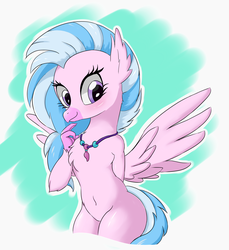 Size: 3200x3500 | Tagged: safe, artist:mingy.h, silverstream, classical hippogriff, hippogriff, semi-anthro, g4, belly button, cute, diastreamies, female, high res, jewelry, necklace, solo