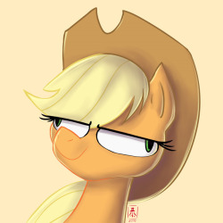 Size: 250x250 | Tagged: safe, artist:wildetrashbag, applejack, earth pony, pony, g4, applejack's hat, cowboy hat, derp, female, hat, lidded eyes, mare, simple background, smiling, solo