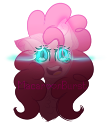 Size: 1024x1150 | Tagged: safe, artist:macaroonburst, pinkie pie, earth pony, pony, g4, bust, female, glowing eyes, simple background, solo, sombra eyes, transparent background, watermark