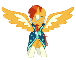 Size: 1005x795 | Tagged: safe, artist:f2u-mlp-vectors, sunburst, alicorn, pony, g4, alicornified, alternate universe, clothes, eyes closed, glasses, happy, male, race swap, robe, simple background, smiling, solo, spread wings, stallion, sunburst's cloak, sunburst's glasses, sunbursticorn, transparent background, vector, wings