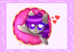 Size: 5000x3500 | Tagged: safe, artist:sweethearts11, oc, oc only, pony, donut, food, heart, heart eyes, micro, solo, tongue out, wingding eyes