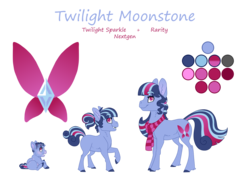 Size: 3500x2500 | Tagged: safe, artist:jackiebloom, oc, oc only, oc:twilight moonstone, pony, unicorn, baby, baby pony, clothes, female, filly, high res, magical lesbian spawn, mare, offspring, parent:rarity, parent:twilight sparkle, parents:rarilight, reference sheet, scarf, simple background, solo, transparent background
