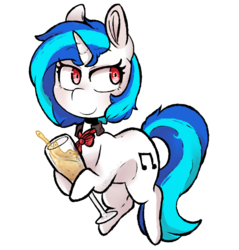 Size: 903x944 | Tagged: safe, artist:urbanqhoul, dj pon-3, vinyl scratch, pony, unicorn, g4, alcohol, bowtie, female, mare, simple background, solo, transparent background, wrong eye color