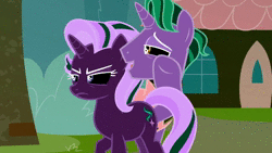 Size: 1280x720 | Tagged: safe, edit, edited screencap, screencap, firelight, starlight glimmer, pony, unicorn, g4, the parent map, animated, inverted colors, male, sire's hollow, slow motion, sound, stallion, webm, whispering