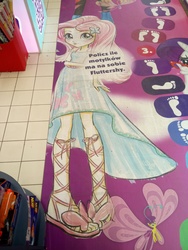 Size: 4160x3120 | Tagged: safe, fluttershy, rarity, breezie, equestria girls, equestria girls series, g4, official, carrefour, clothes, cute, cutie mark, dress, feet, female, looking at you, offscreen character, poland, polish, sandals, see-through, shoes, shop, shyabetes, sticker, translated in the comments
